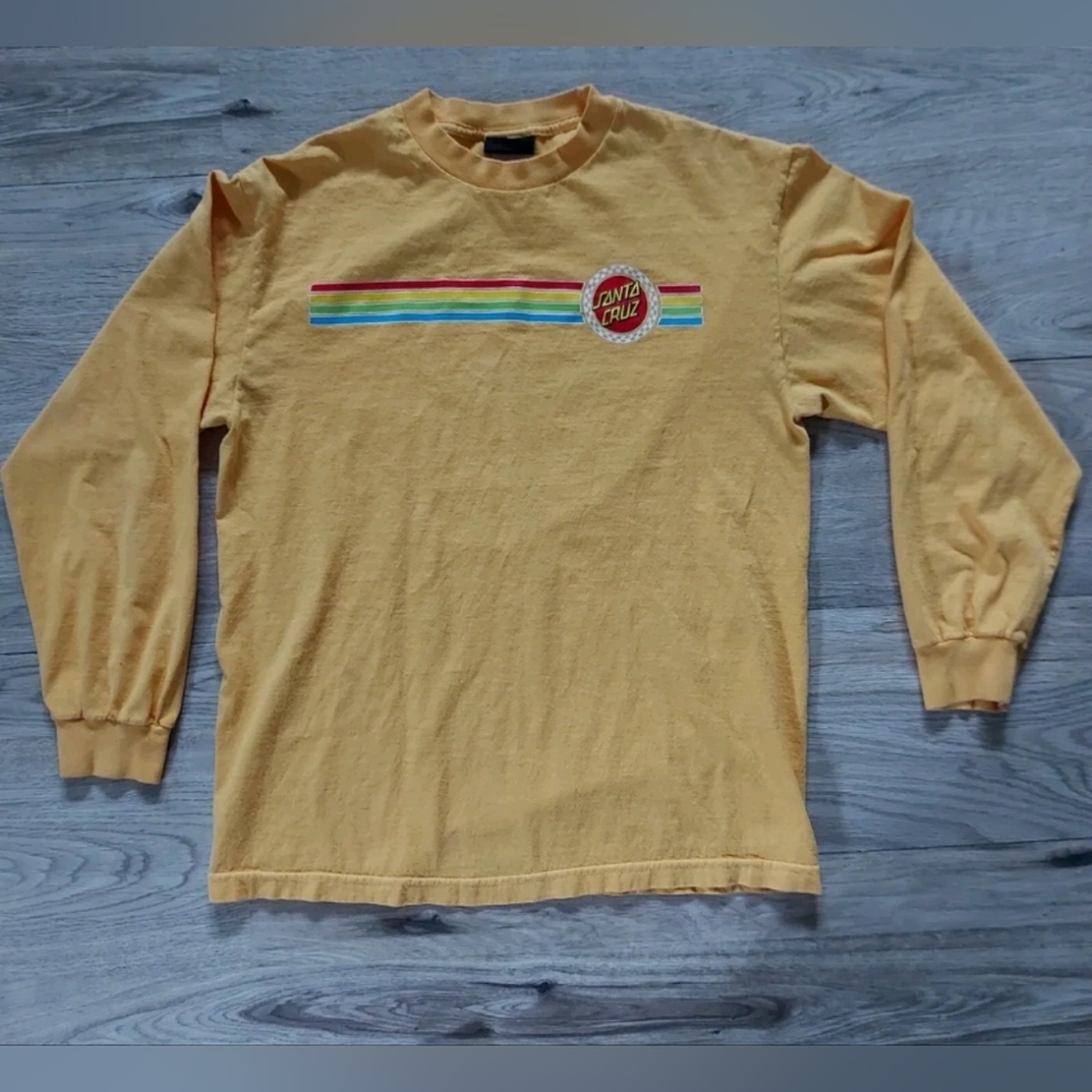 Vintage Santa Cruz Shirt Large Yellow Long Sleeved Dot Logo Stripe Skateboard